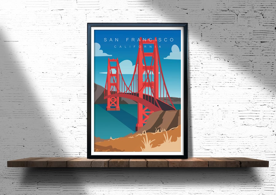 San Francisco retro travel poster, San Francisco travel print, USA travel decor