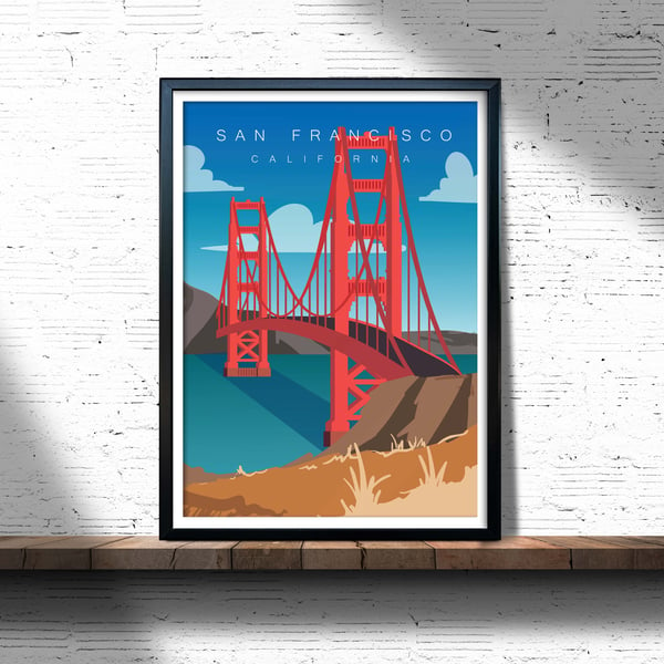 San Francisco retro travel poster, San Francisco travel print, USA travel decor