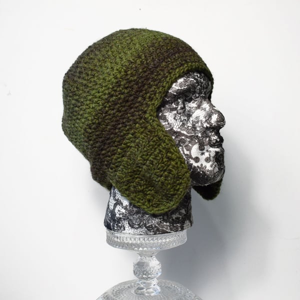 Unisex Earflap Trapper Hat in Wool and Acrylic Yarn