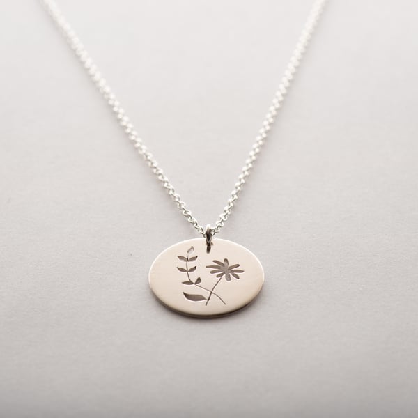 Hand Sawn Sterling Silver Flower and Leaves Necklace