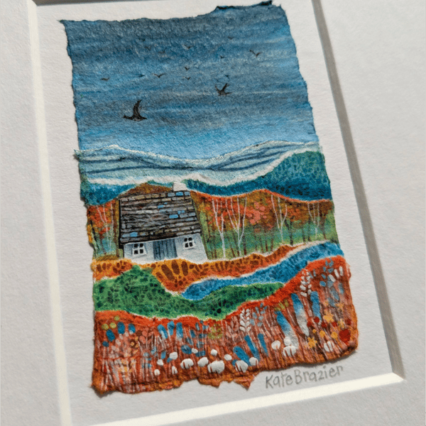 Autumn Cottage - Original miniature collage. A5 Mounted