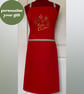 Chef Style Apron In Red Embroidered with 'Happy Christmas' and Baubles - Image 1