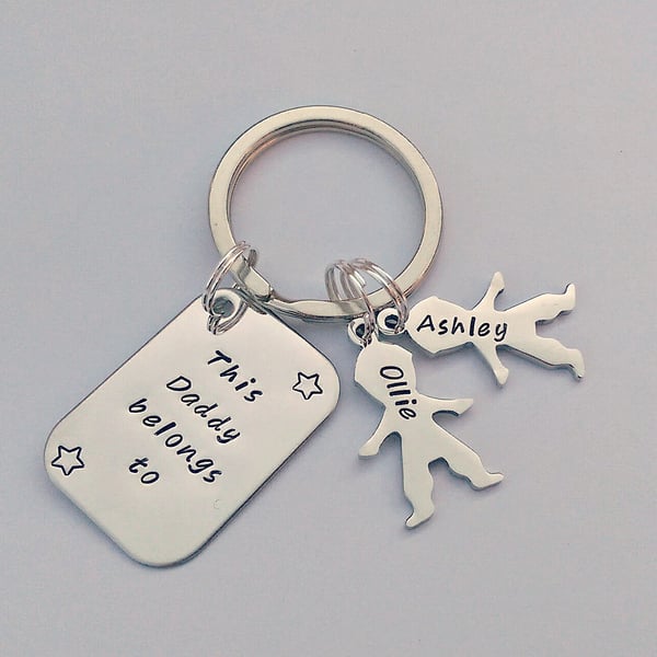 Hand stamped personalised This Daddy belongs to .... Keyring