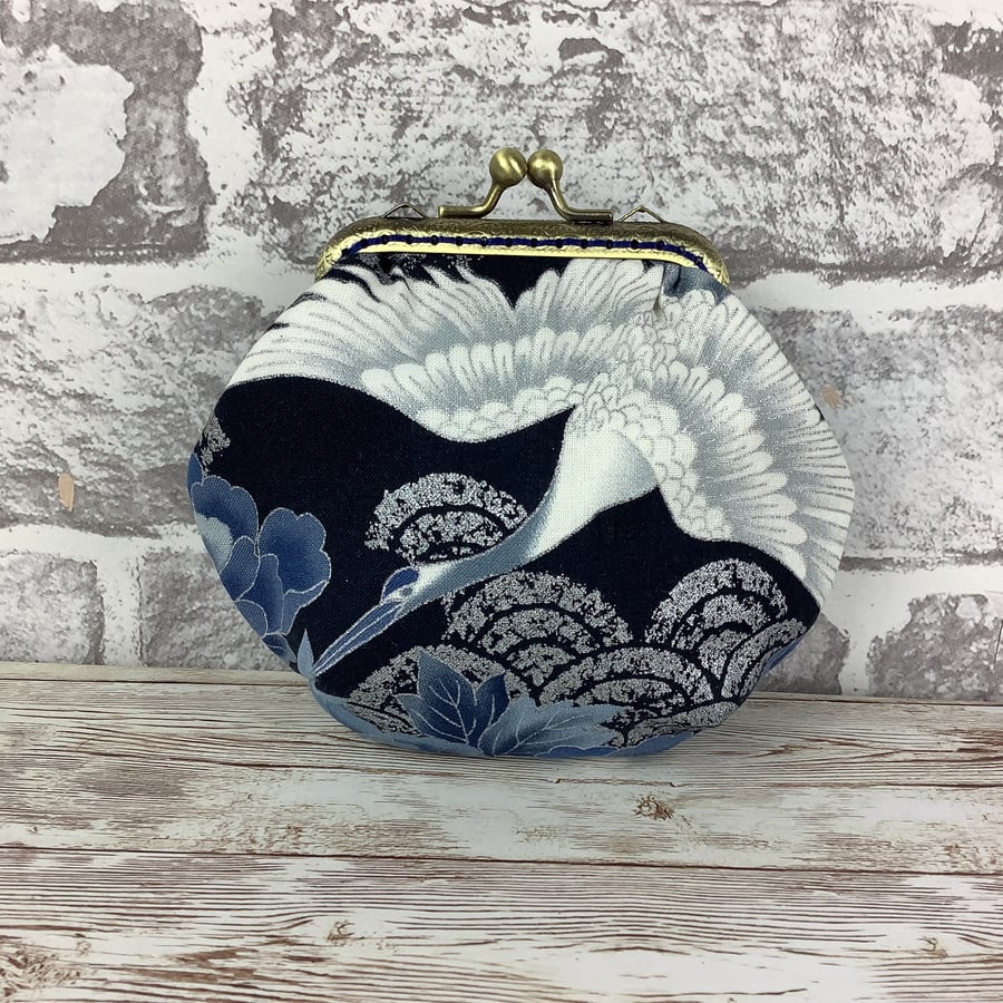 Oriental Cranes frame coin purse with kiss clasp