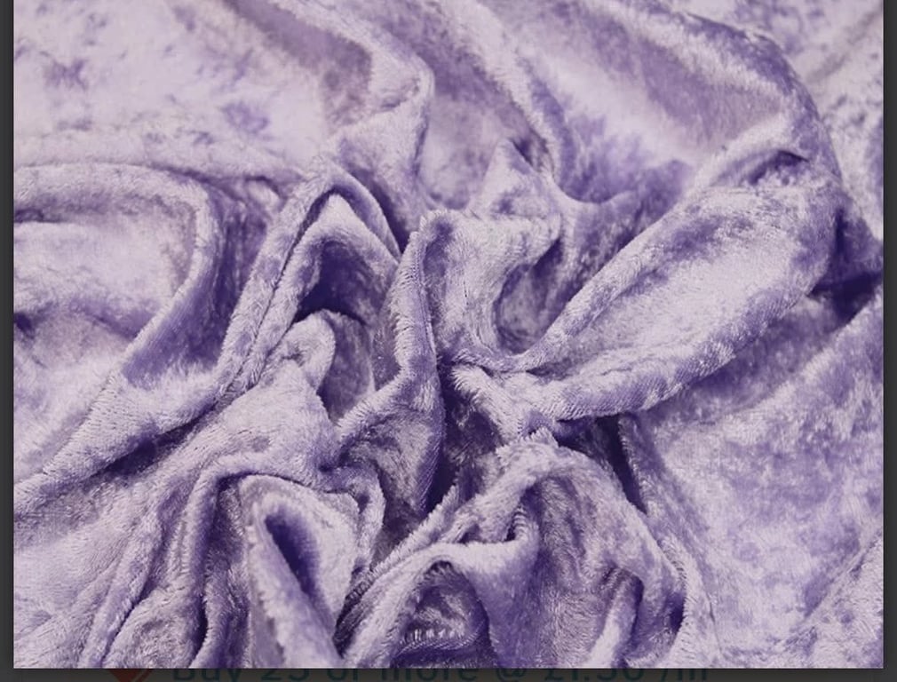 crushed velvet fabric material stretch soft lilac pale purple 1 metre