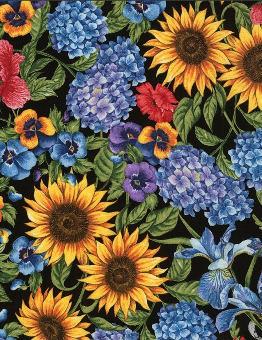 Fat Quarter Rainbow Florals Sunflowers Pansies 100% Cotton Quilting Fabric