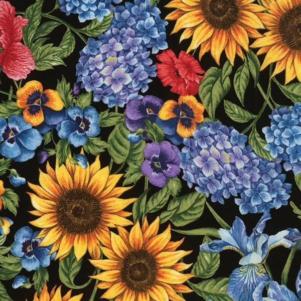 Fat Quarter Rainbow Florals Sunflowers Pansies 100% Cotton Quilting Fabric