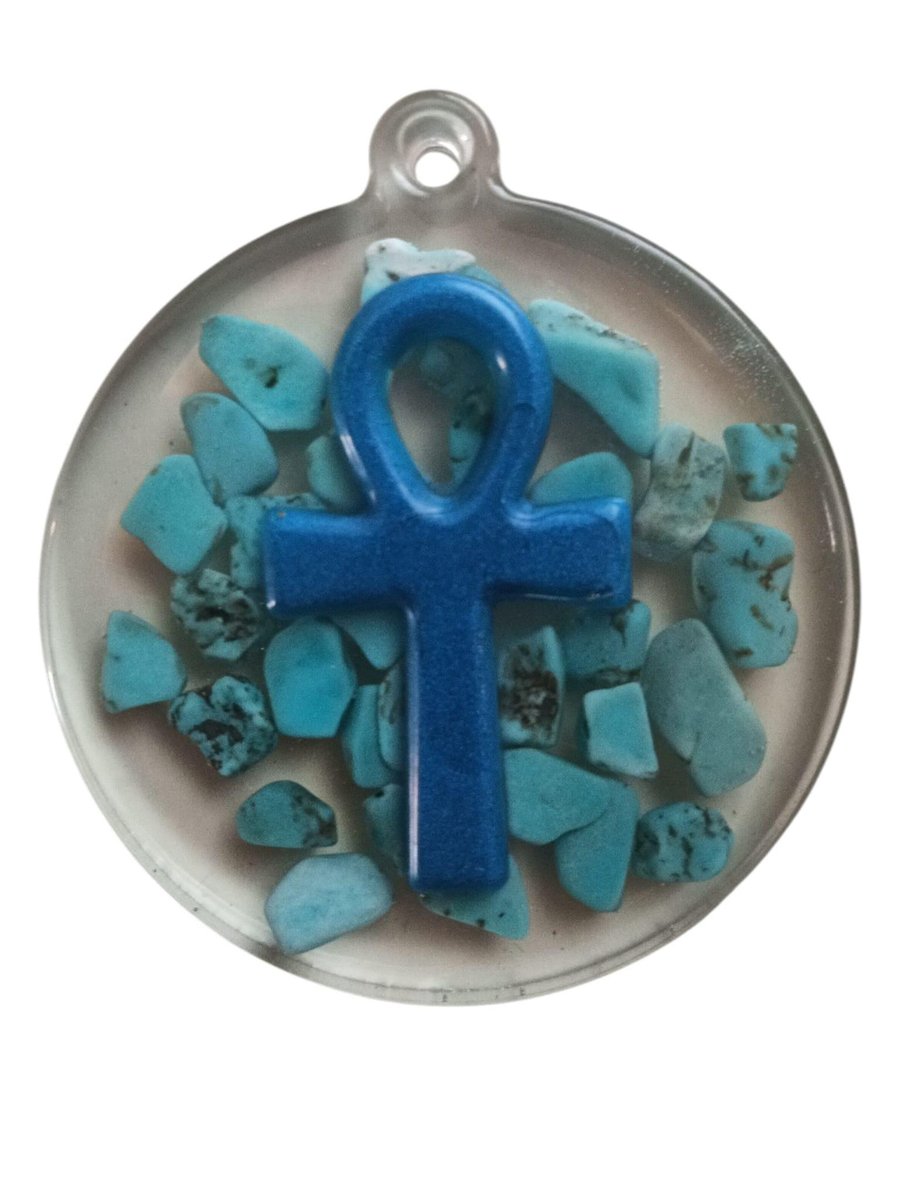 Personalized Ankh Pendant: Blue & Green Disc Charm
