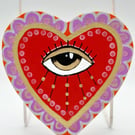 Sacred Heart Wall Art, Hand Painted All Seeing Eye on Wood, Protection Charm