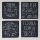 Funny Alcohol Quote Slate Coaster Set