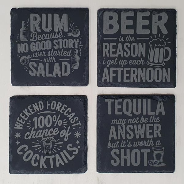 Funny Alcohol Quote Slate Coaster Set