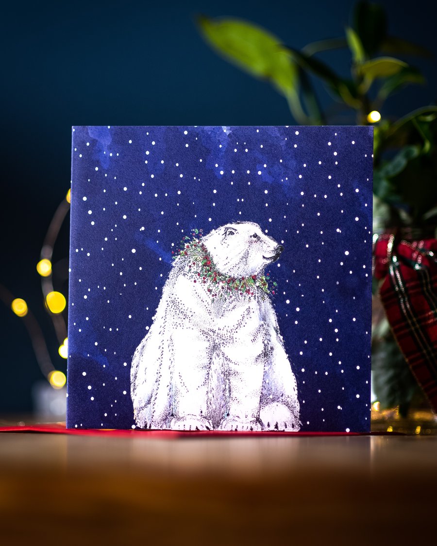  Christmas Star gazing Polar bear Christmas card