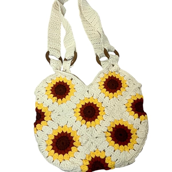 Crochet sunflowers tote handbag 