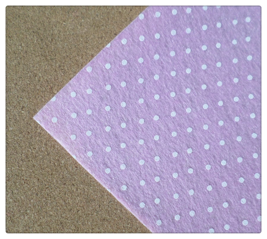 1 x Printed Felt Square - 12" x 12" - Polka Dot - Pale Pink 