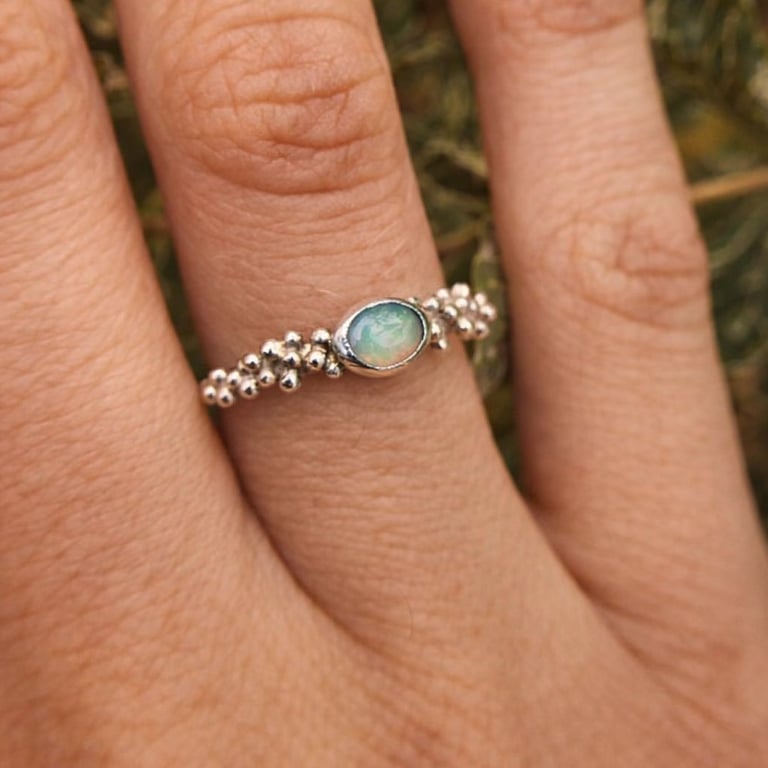 Sterling Silver and Opal Ring with Granulation - Size K