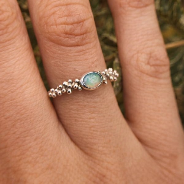 Sterling Silver and Opal Ring with Granulation - Size K