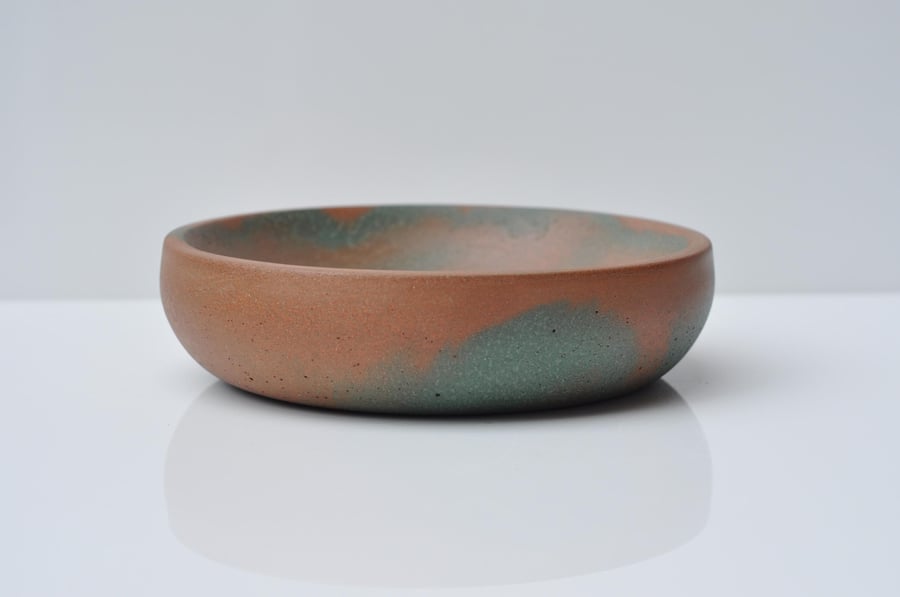 Small Concrete Bowl Shallow Green and Orange Cement Handmade Accessory Bowl Key 