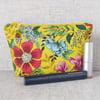 Yellow floral make up bag, zipped pouch, cosmetic bag, floral.