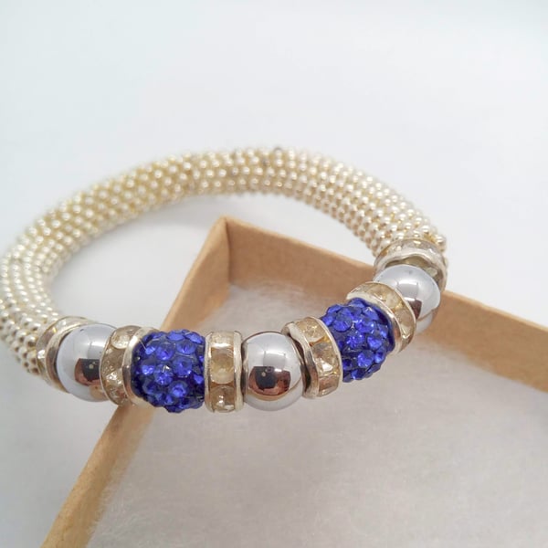 Deep Blue Shamballa Bead and Round Hematite Bead Snowflake Bracelet