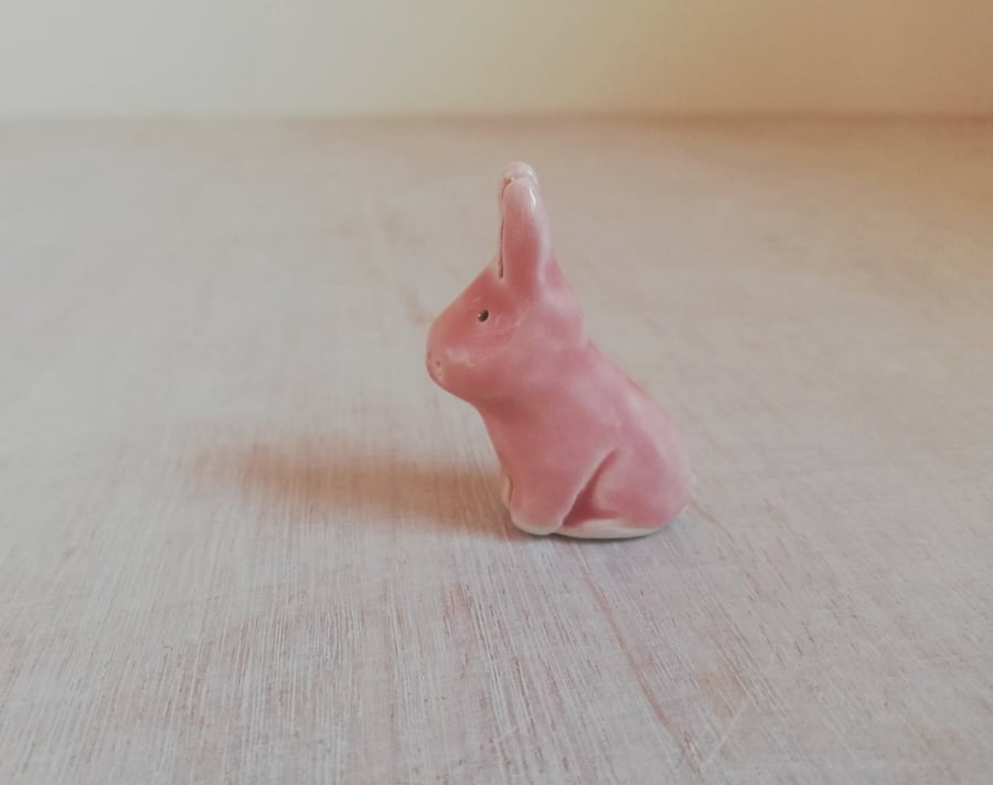 Bunny rabbit pink ceramic handmade figurine ONLY 1 pink bunny LEFT