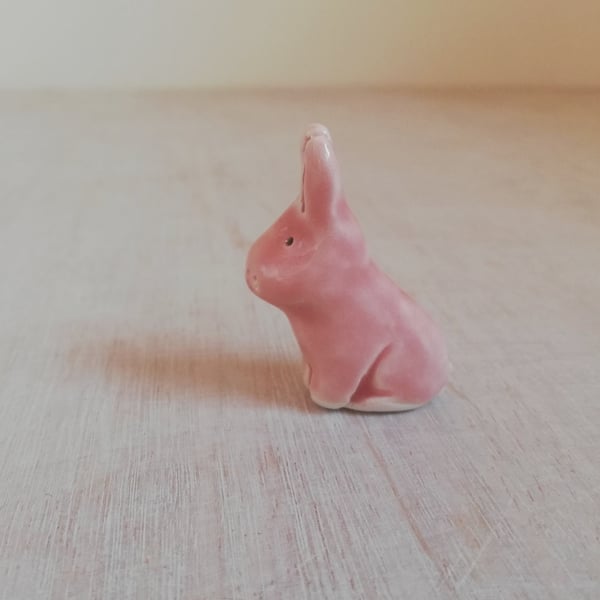 Bunny rabbit pink ceramic handmade figurine ONLY 1 pink bunny LEFT