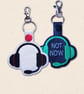 Gamer Headset Keyring - Embroidered Faux Leather Gaming Bag Charm