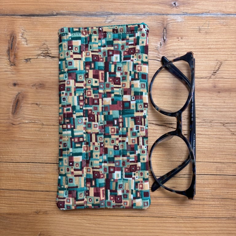 Squares And Rectangles With Gold Highlights Quilted Fabric Glasses Case 