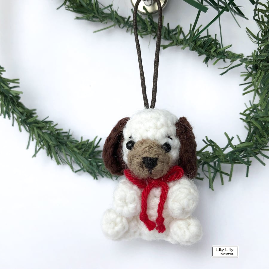 Puppy Dog (White) hanging Christmas decoration handmade by Lily Lily Handmade