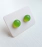 Fused Glass Stud Earrings - Lime Green