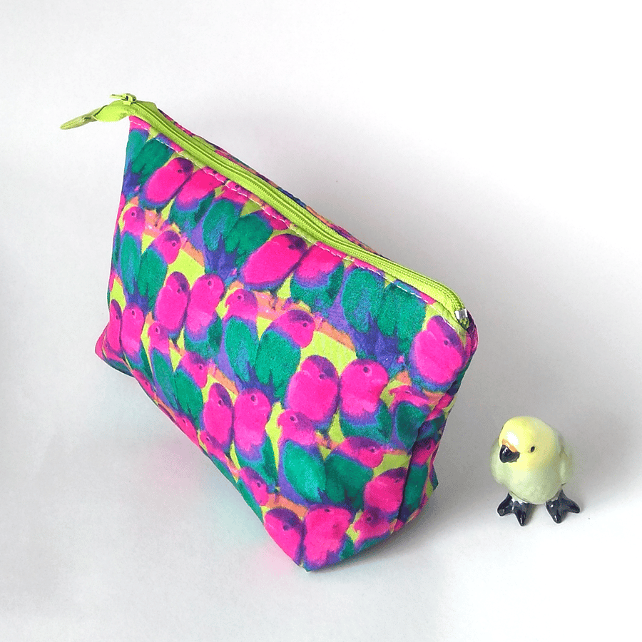Lovebirds wide-zipped pouch, small make-up bag