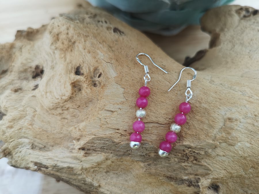 Sterling silver pink quarzite dangle earrings