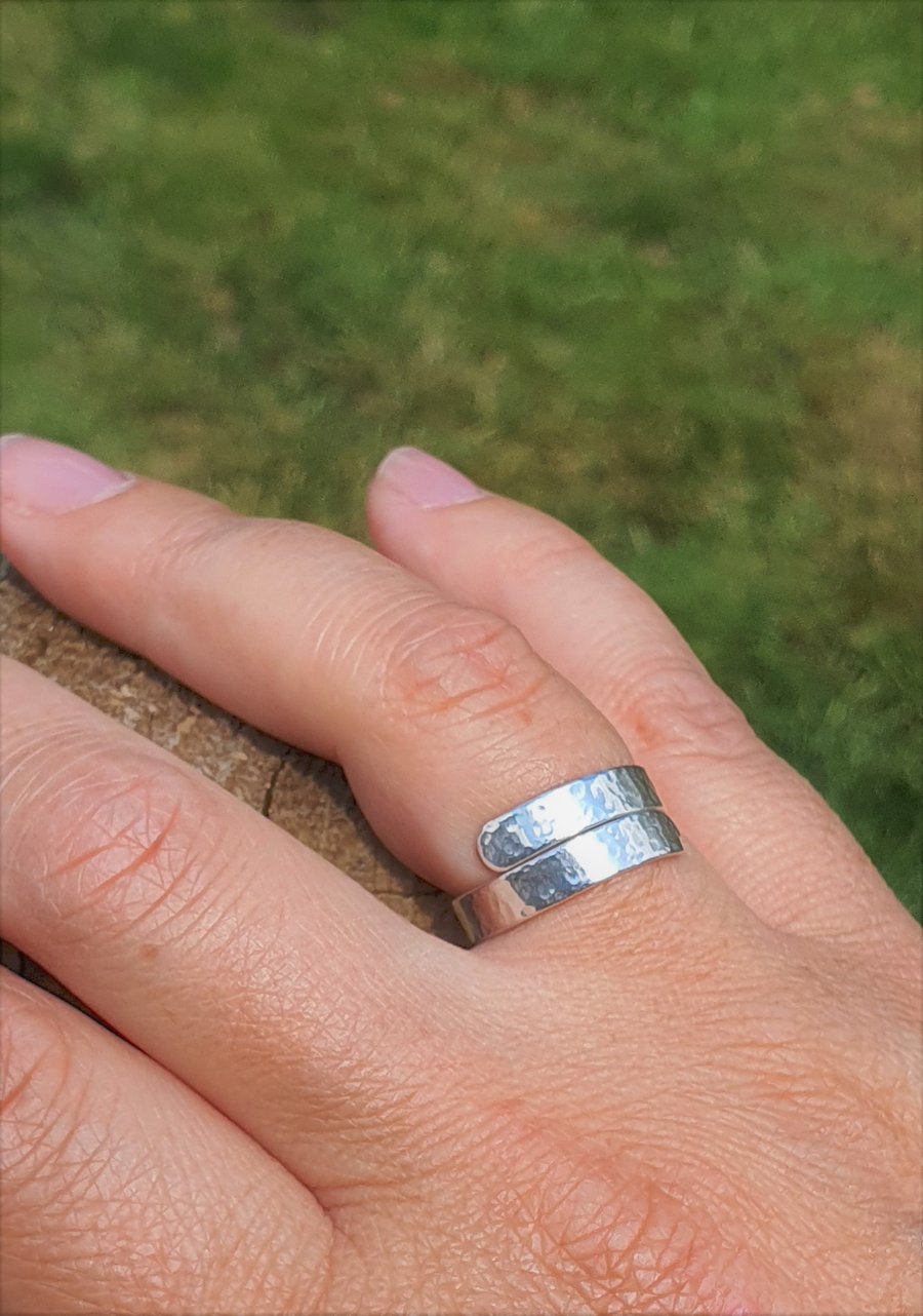 Chunky Silver Wrap Ring, Hammered Sterling Silver Ring, Artisan Ring
