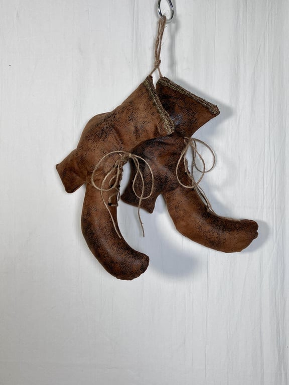 Hanging Halloween Ornament. Witch boots for halloween. Wise Woman boots. Brown w