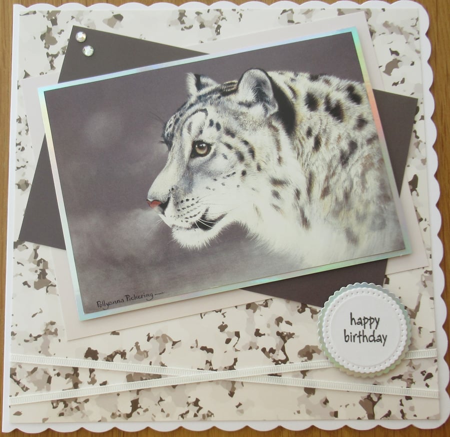Snow Leopard - 8x8" Birthday Card