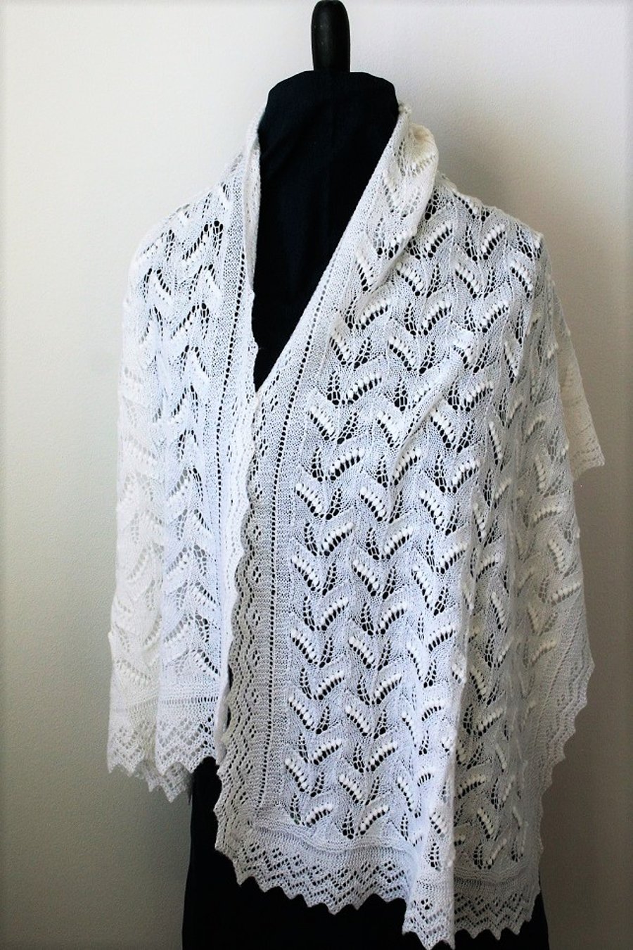 Hand Knitted White Merino Shawl
