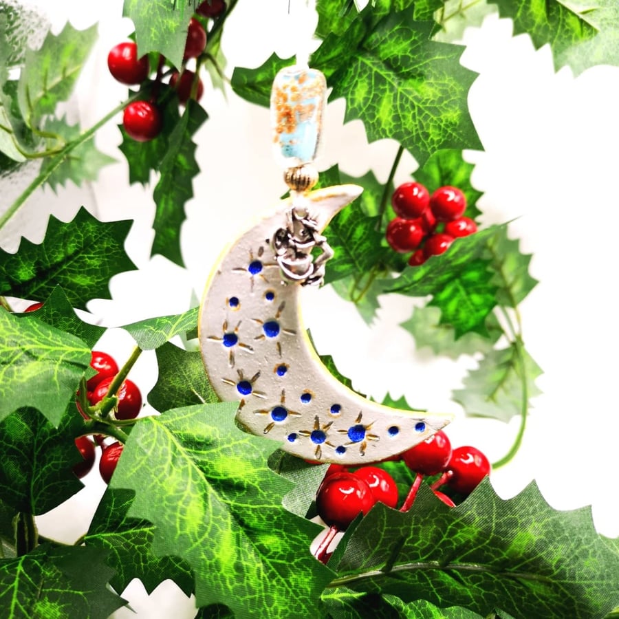 Crescent Moon with Witch Charm 