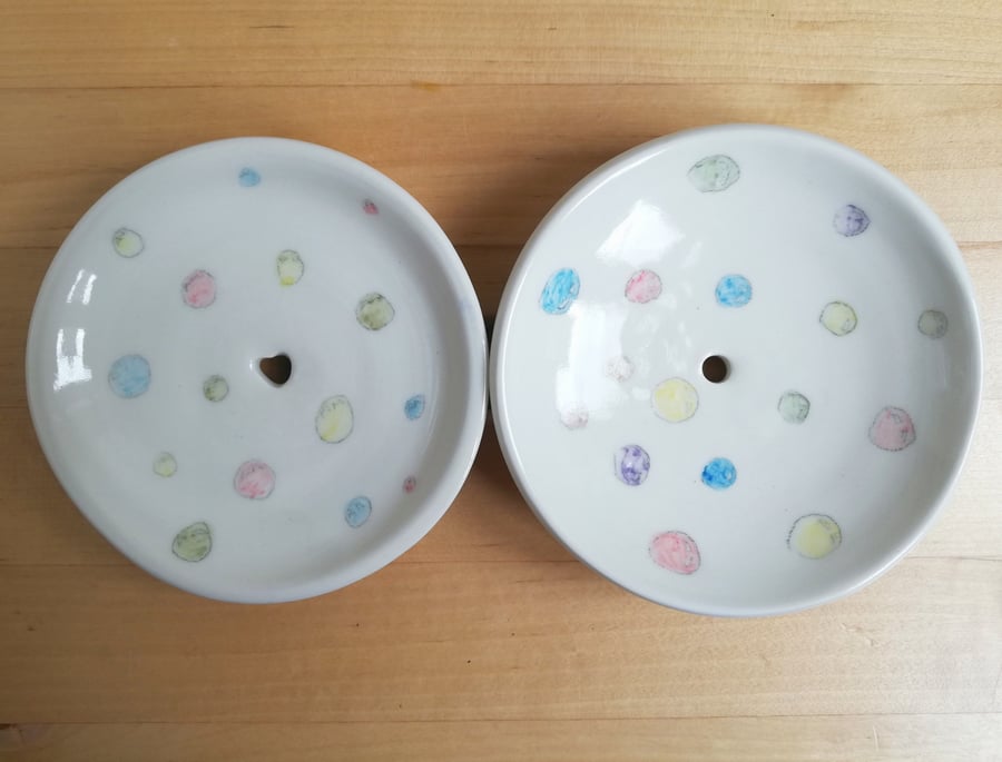 Stoneware soap dish with multicoloured bubbles handmade pottery gift 