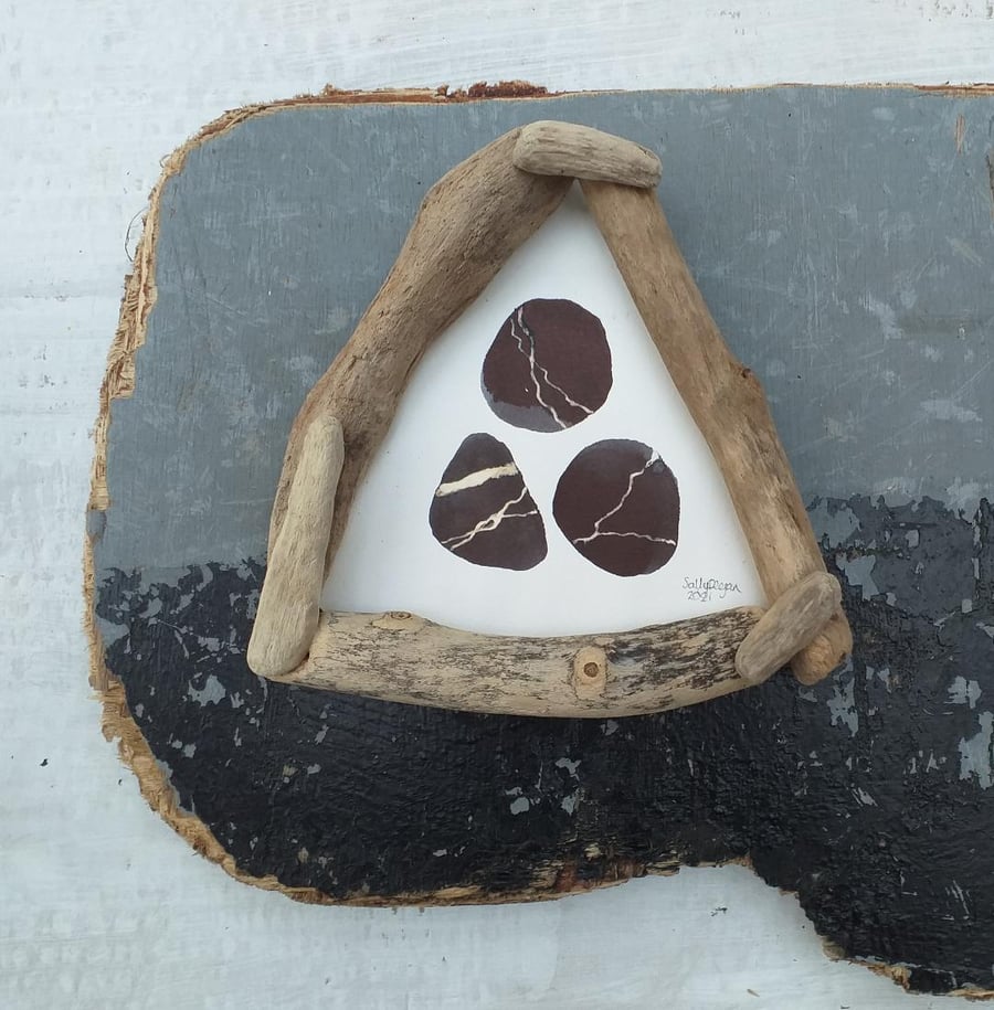 Pebbles in a Handmade Driftwood frame
