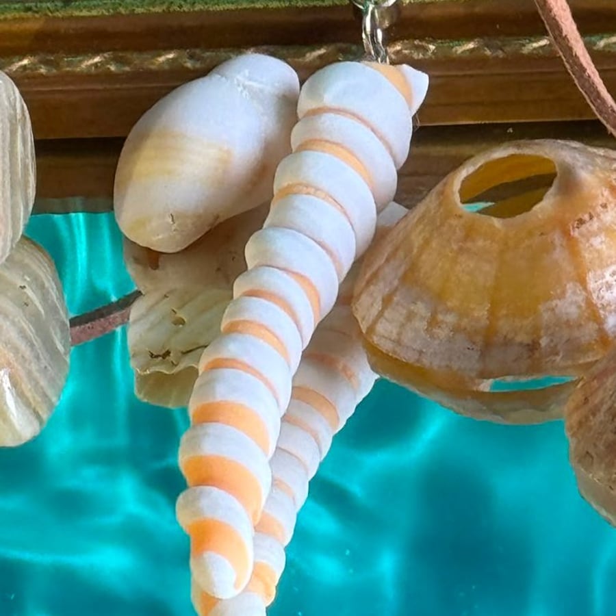 Peach and white bohemian shell inspired pendant 
