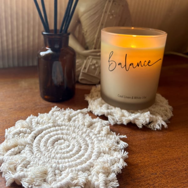 Macrame Flower Coasters, set of 2 - Natural