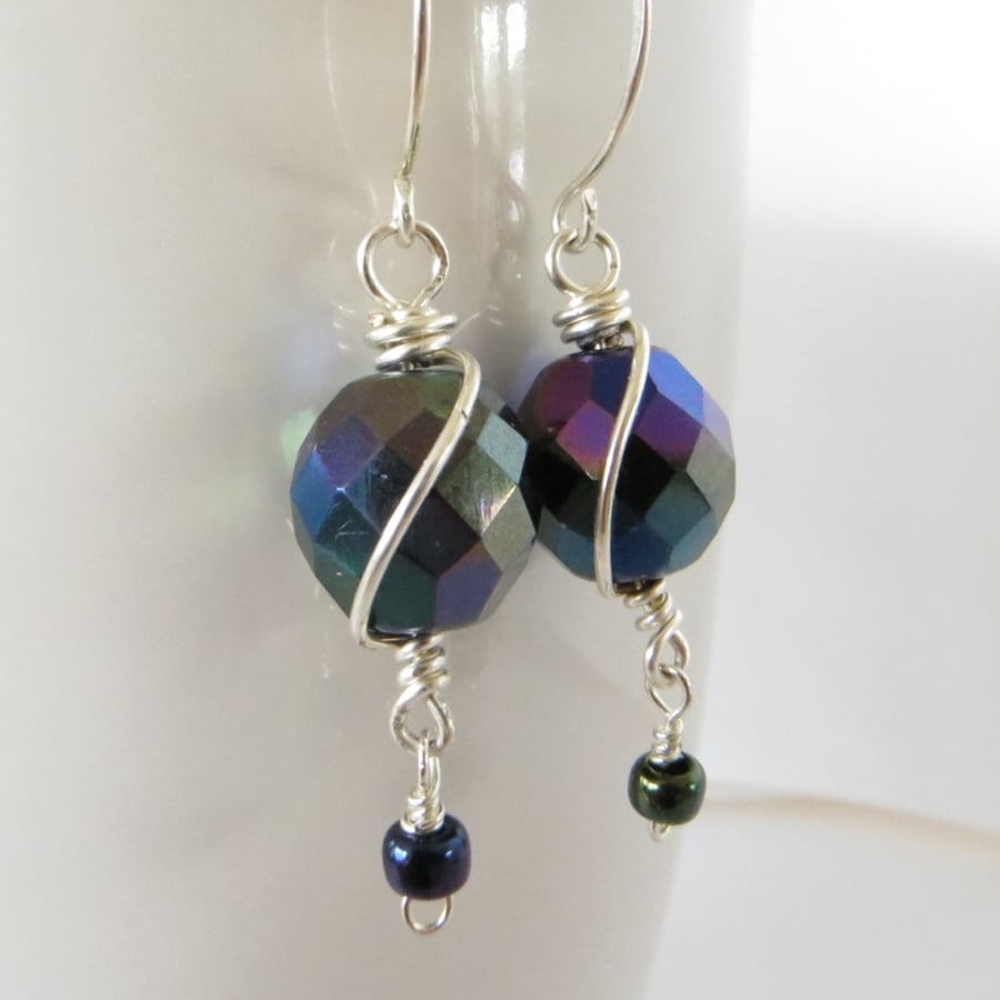SALE Black Iridescent Earrings