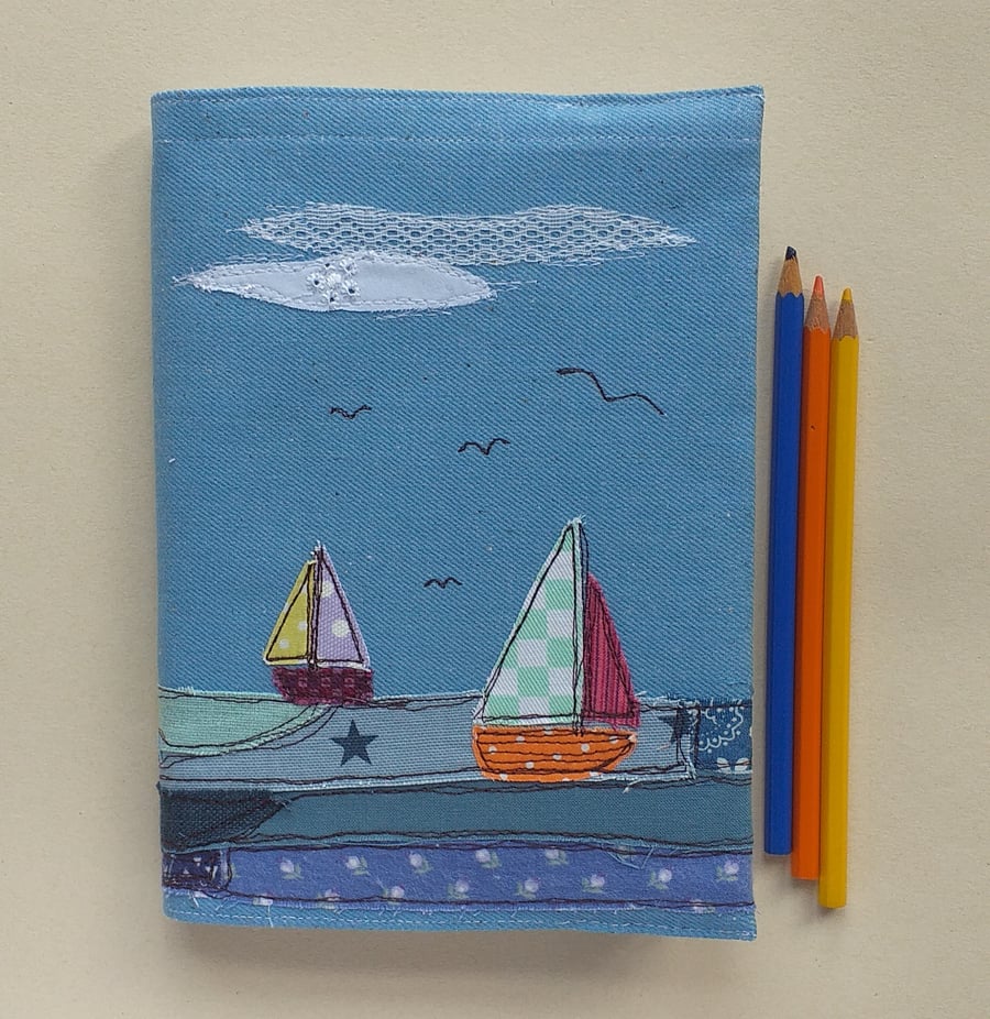 Notebook Cover with Embroidered Sailing Boats