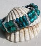 Green Silver-Foil and Teal Chrysocolla Gemstone Beaded Bracelet - Image 1