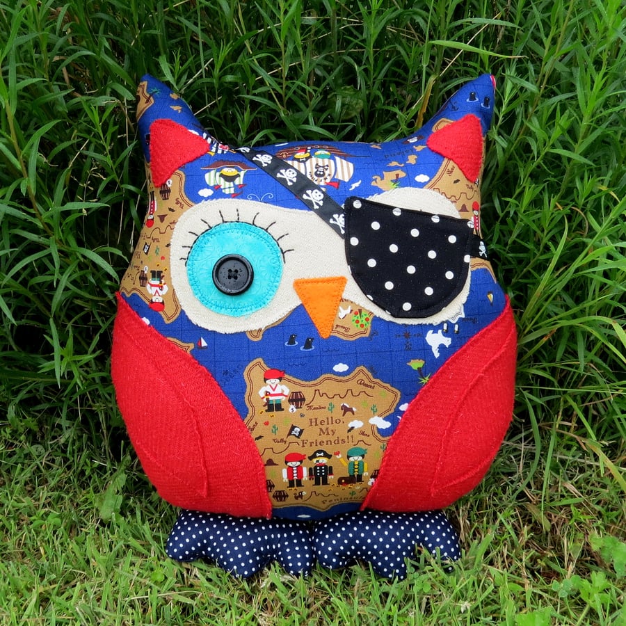 Owl cushion.  A swashbuckling pirate owl cushion.  Nautical decor.  Sale!