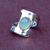 Silver Aquamarine Gemstone Ring - Modern Geometric Design, Hand Crafted - Size P