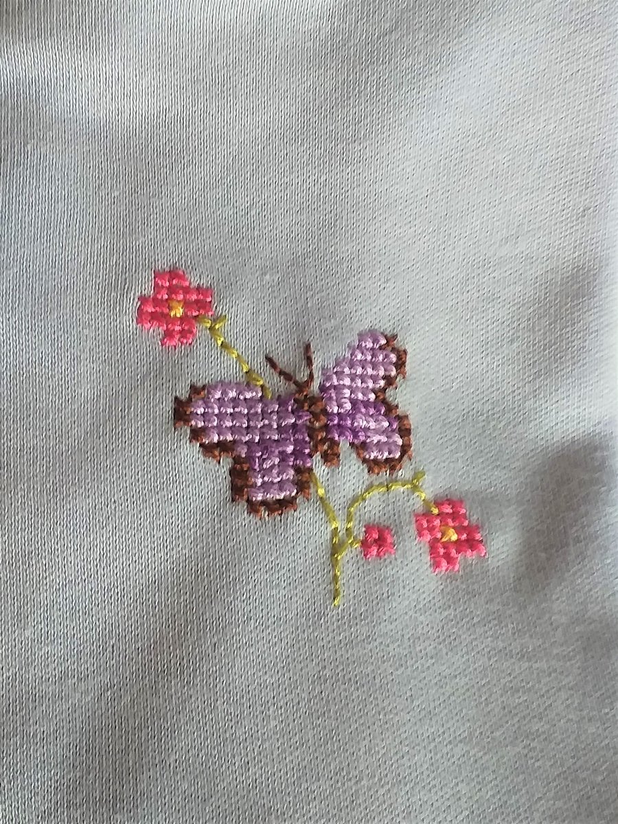 Butterfly, Long-sleeve, T-shirt, Age 3, hand embroidered