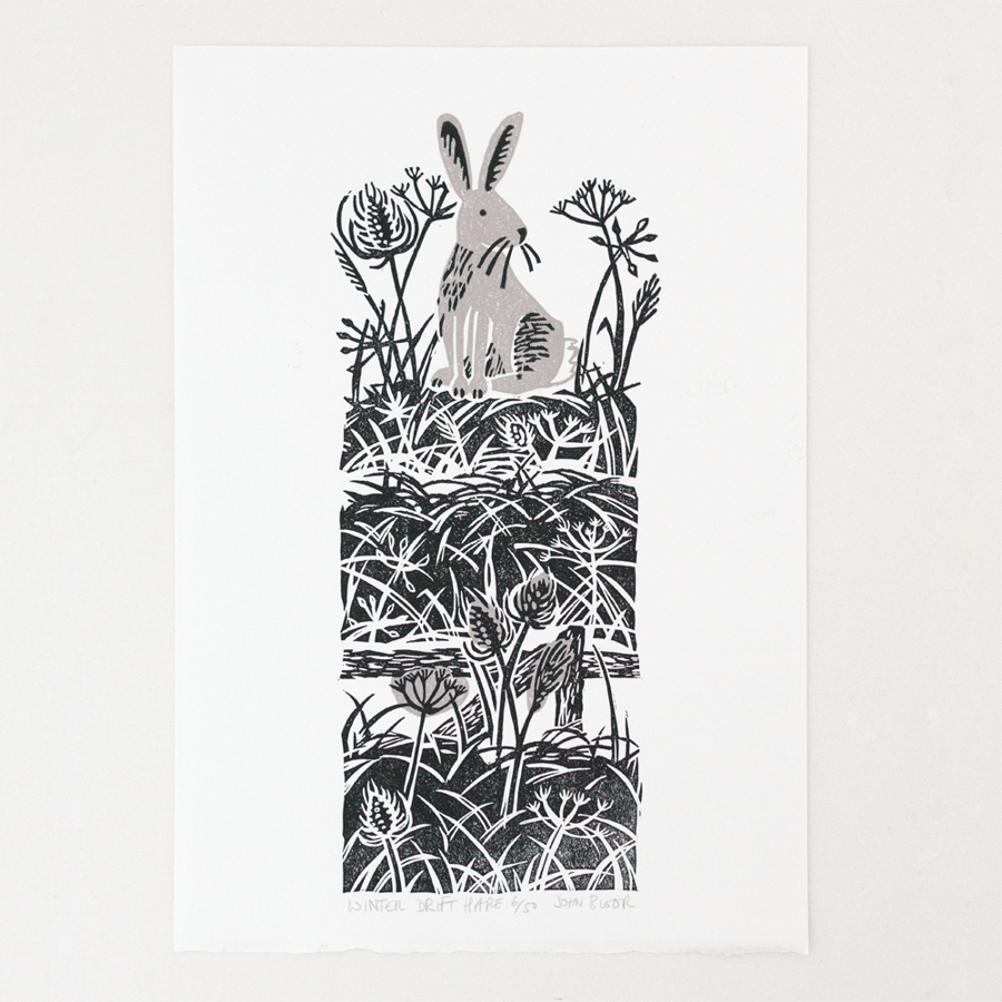 Winter Drifts "Hare" linocut print