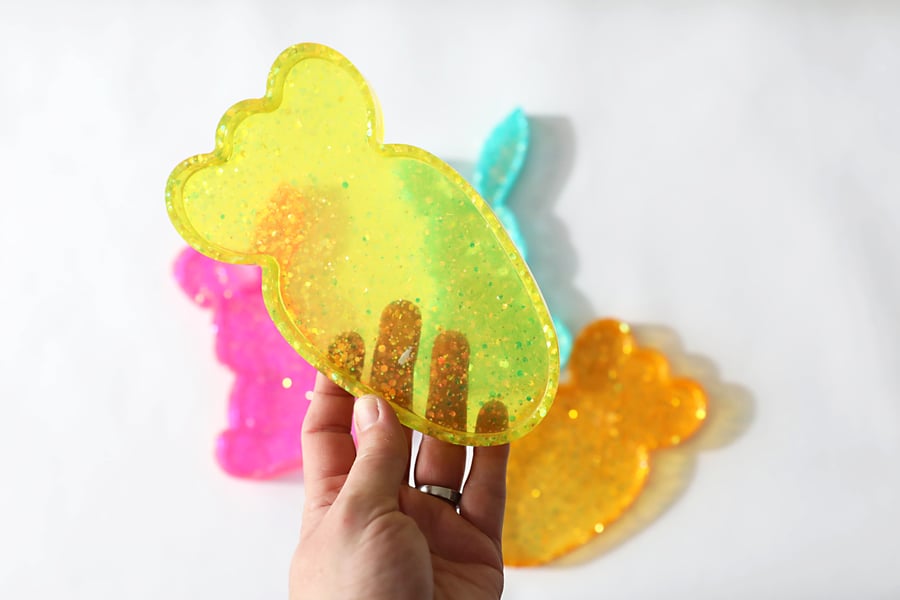 Glitter Yellow Carrot Trinket Dish, Holographic Easter Decor for Accessories