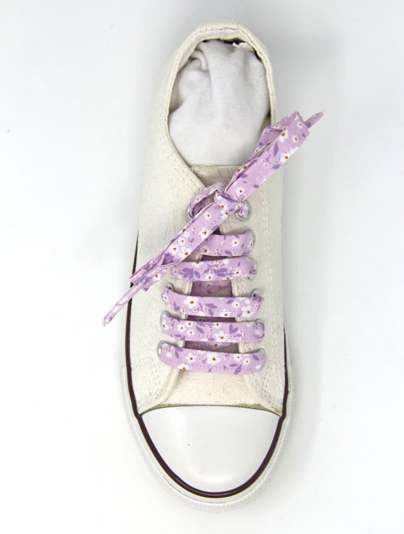 Lilac Floral Cotton Shoelaces, Also in Green, and Yellow