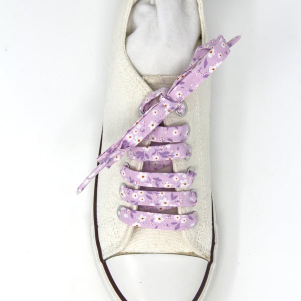 Lilac Floral Cotton Shoelaces, Also in Green, and Yellow